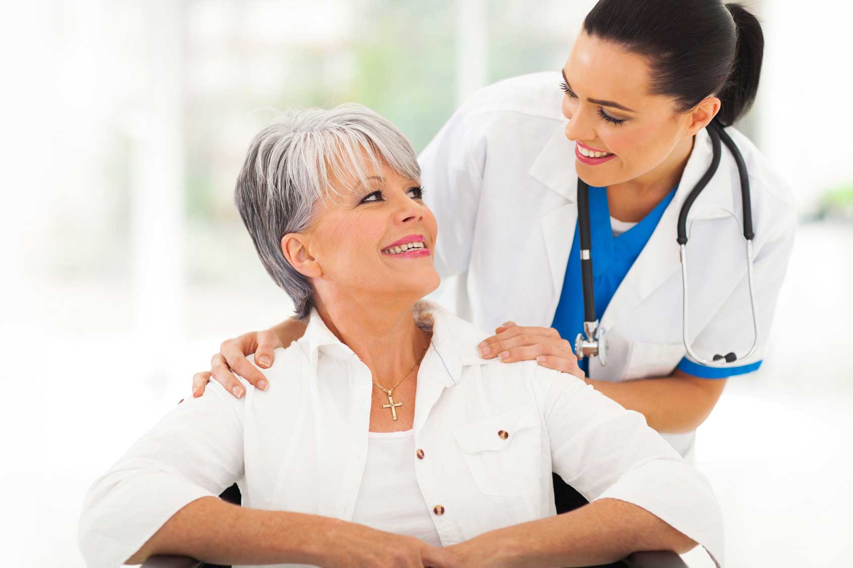 senior white woman with registered nurse.